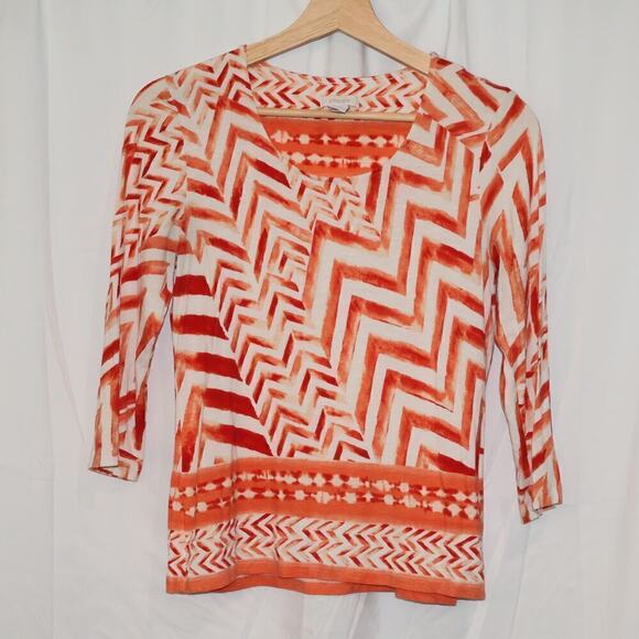 Chicos Size ) Blouse Orange White Graphic - Picture 3 of 11
